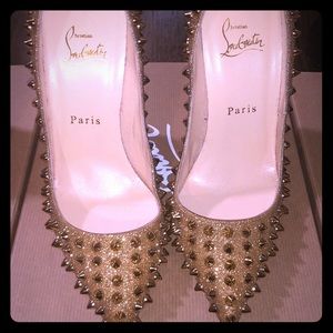 Authentic Louboutin Gold Follies Spikes 120mm